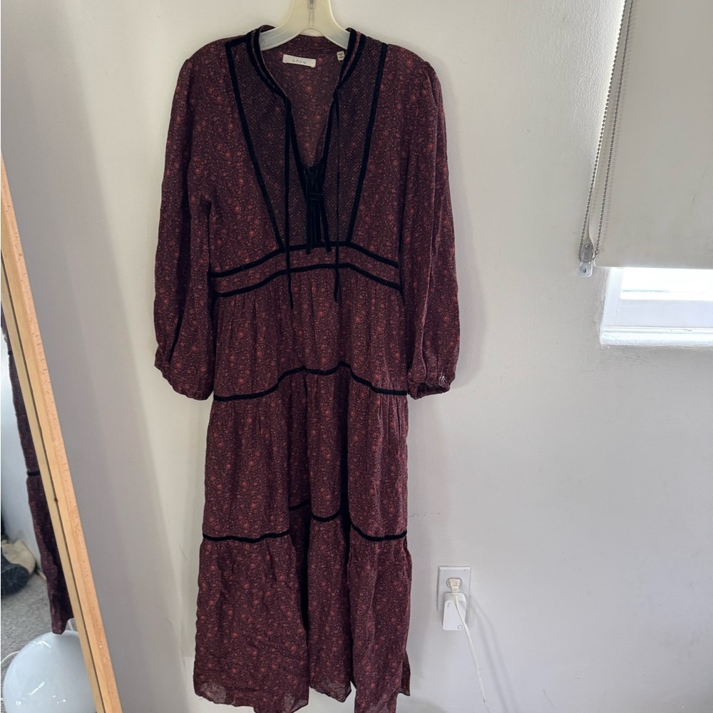 Doen Burgundy Black Maroon Dress with Black Accents